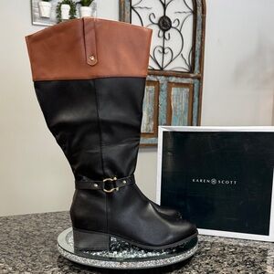 Karen Scott Two-Tone Black and Brown Boots NEW 12 extra wide calf